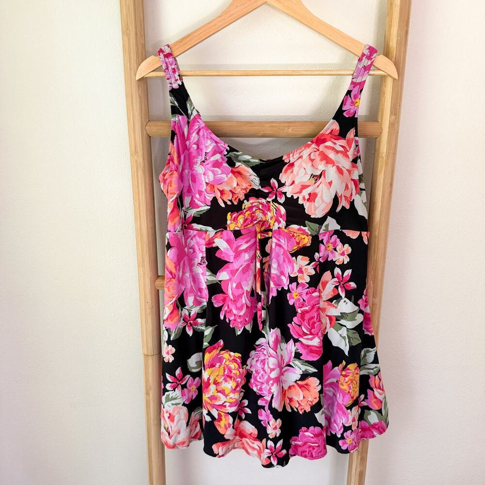 Bal Harbour Floral Swim Dress Swimsuit Size 20 Pink Black Tropical One Piece